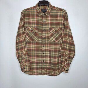 Pendleton Burnside Flannel Shirt Mens Large Brown Flap Pockets Plaid Cotton EUC